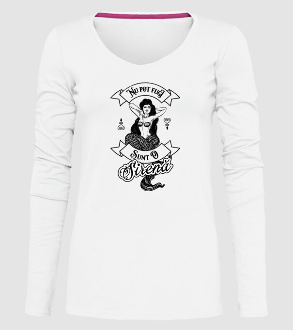 Nu pot fugi, sunt o sirenă model alb pe tricou