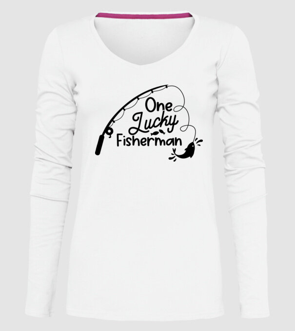 One lucky Fisherman model alb pe tricou