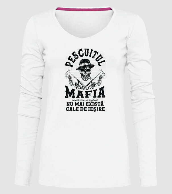 Pescuitul este ca mafia, odată ce te-ai implicat, nu mai există cale de ieșire model alb pe tricou