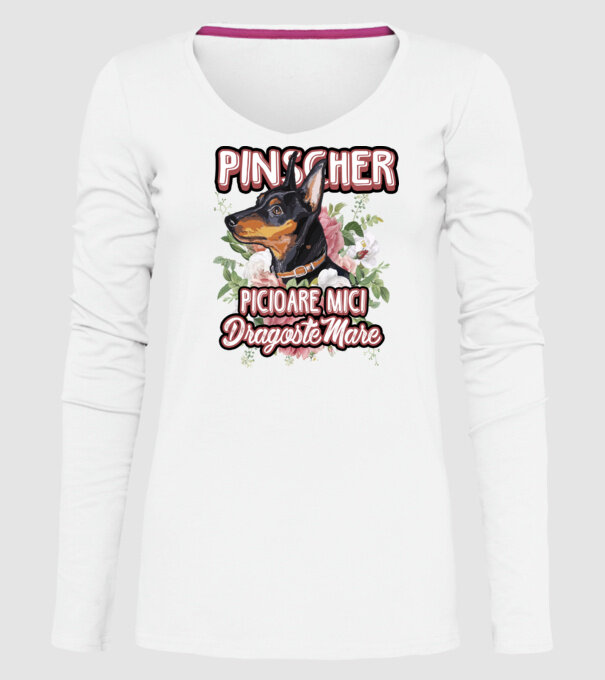 Pinscher picioare mici dragoste mare model alb pe tricou