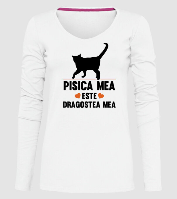 Pisica mea este dragostea mea model alb pe tricou