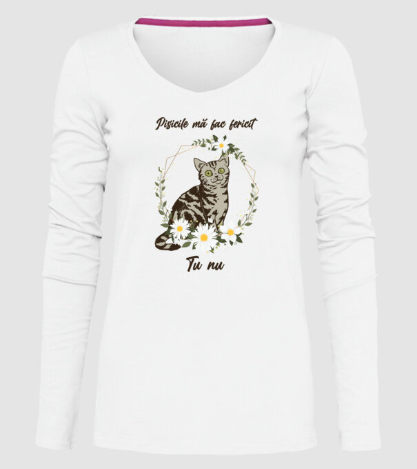 Pisicile mă fac fericit(ă), tu nu model alb pe tricou