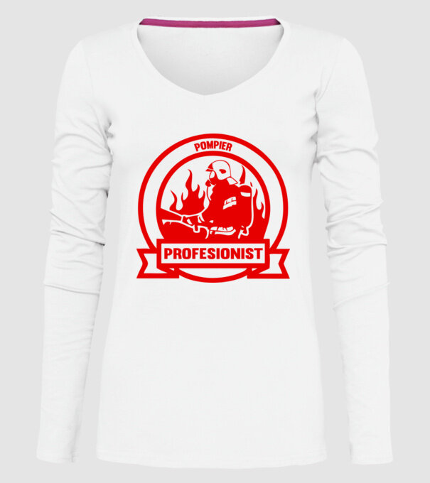 Pompier profesionist model alb pe tricou