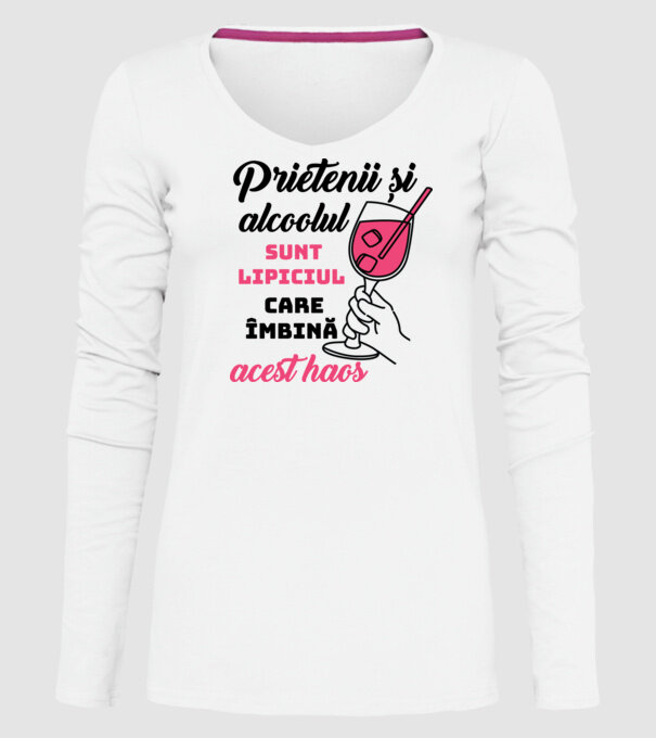 Prietenii și alcoolul sunt lipiciul care îmbină acest haos model alb pe tricou