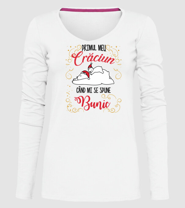 Primul meu Crăciun când mi se spune bunic! model alb pe tricou