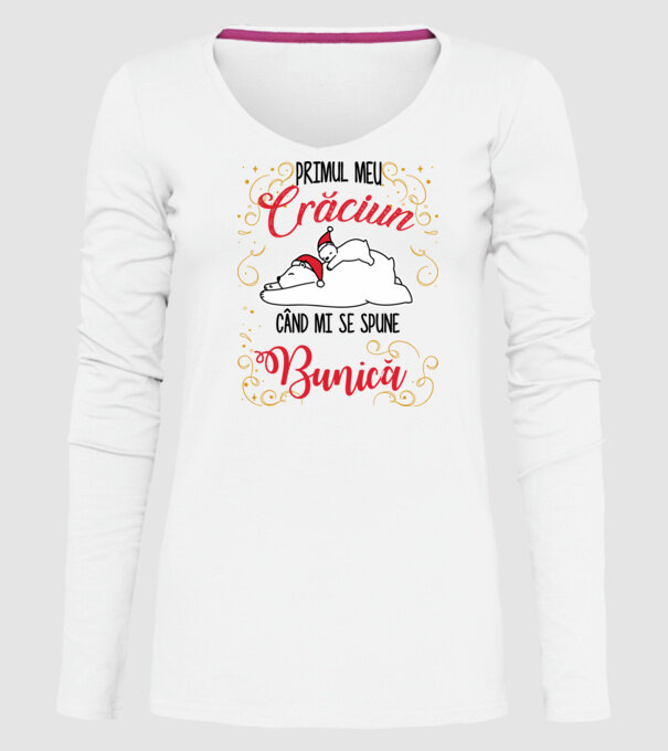 Primul meu Crăciun când mi se spune bunică! model alb pe tricou