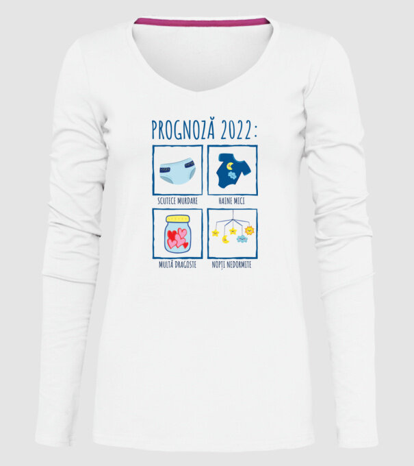Prognoză 2022: scutece murdare, haine mici, multă dragoste, nopți nedormite model alb pe tricou