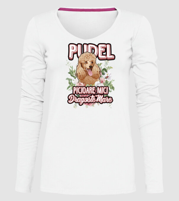 Pudel picioare mici dragoste mare model alb pe tricou