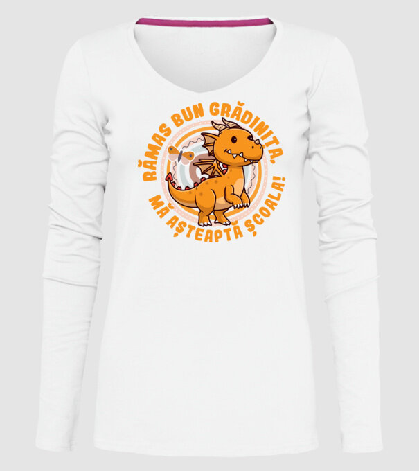 Rămas bun grădiniță, mă așteaptă școala! model alb pe tricou