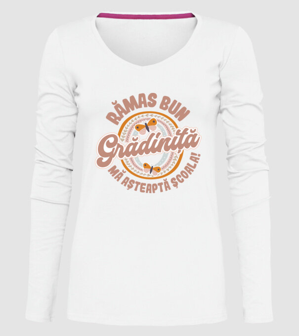 Rămas bun grădiniță, mă așteaptă școala! model alb pe tricou