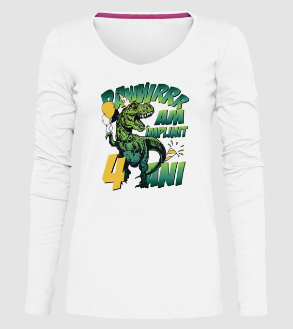 Rawr Am împlinit 4 ani model alb pe tricou