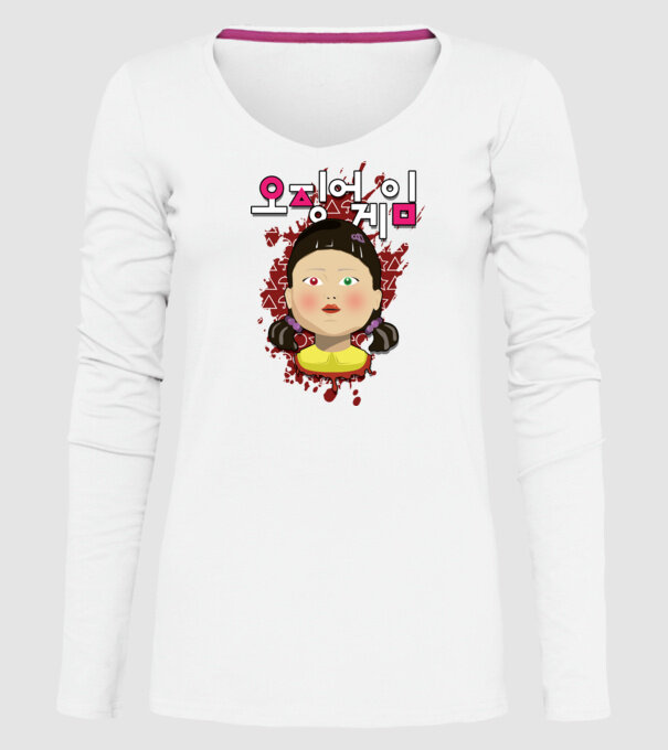 red light green light doll model alb pe tricou