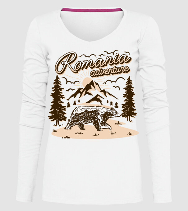 Romania bear adventure model alb pe tricou