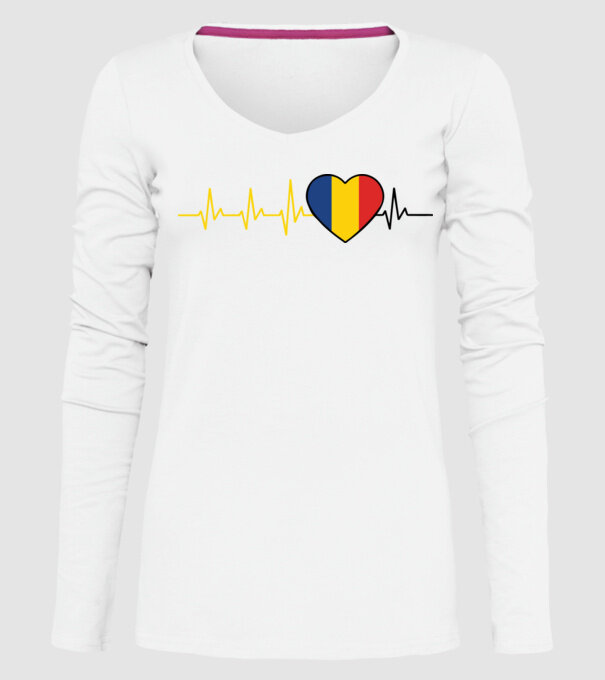 România heartbeat model alb pe tricou