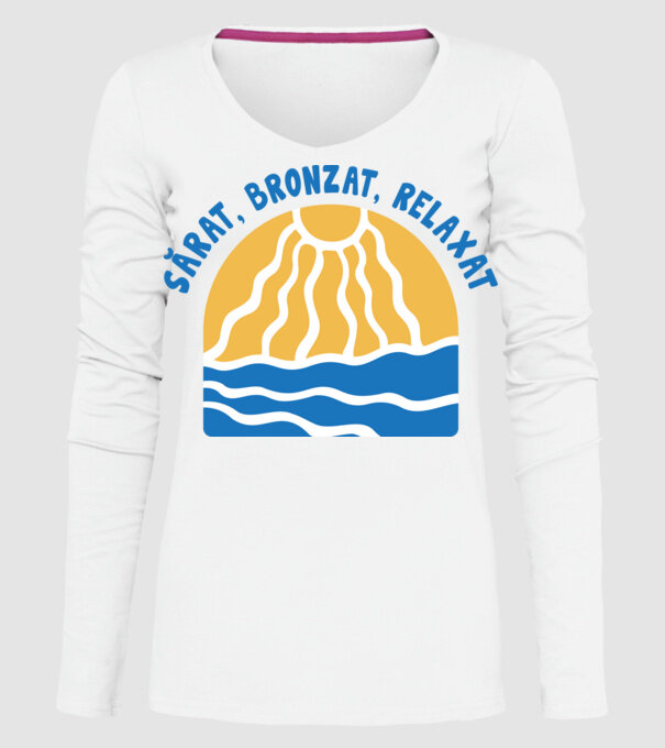 Sărat, bronzat, relaxat model alb pe tricou