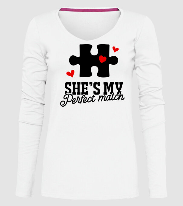 She is my perfect match model alb pe tricou