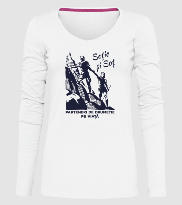soție și soț - parteneri de drumeție pe viață model alb pe tricou