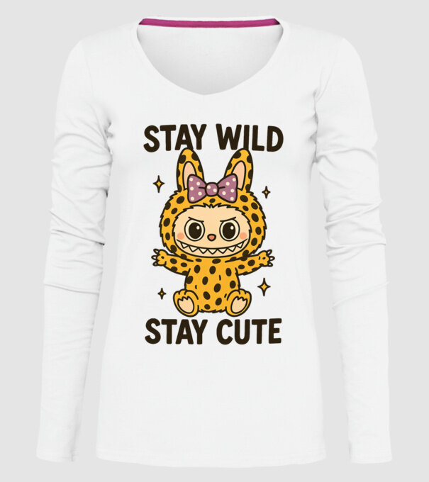 Stay wild - Labubu model alb pe tricou