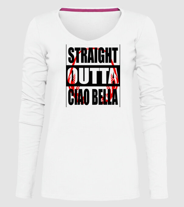 straight outta bella ciao model alb pe tricou
