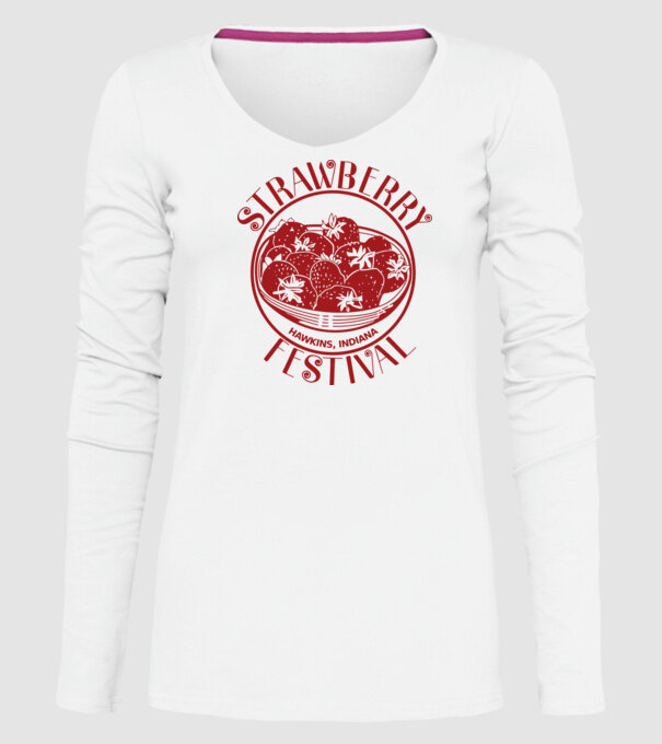 strawberry festival stranger things model alb pe tricou