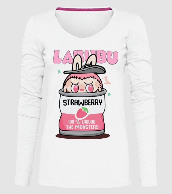 Strawberry Labubu model alb pe tricou
