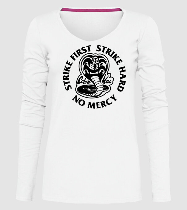 Strike first strike hard no mercy model alb pe tricou