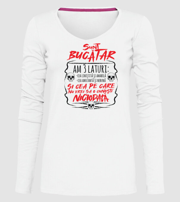 sunt bucătar am 3 laturi model alb pe tricou