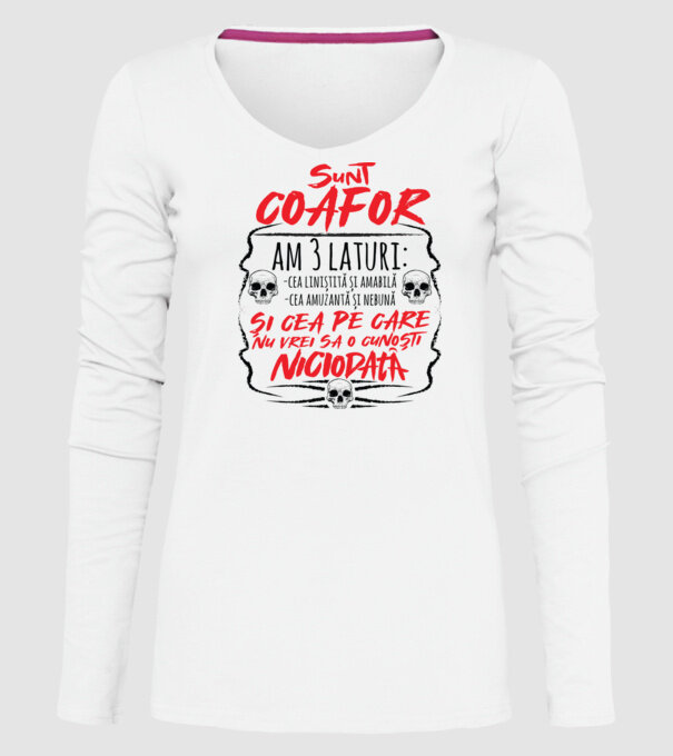 sunt coafor am 3 laturi model alb pe tricou