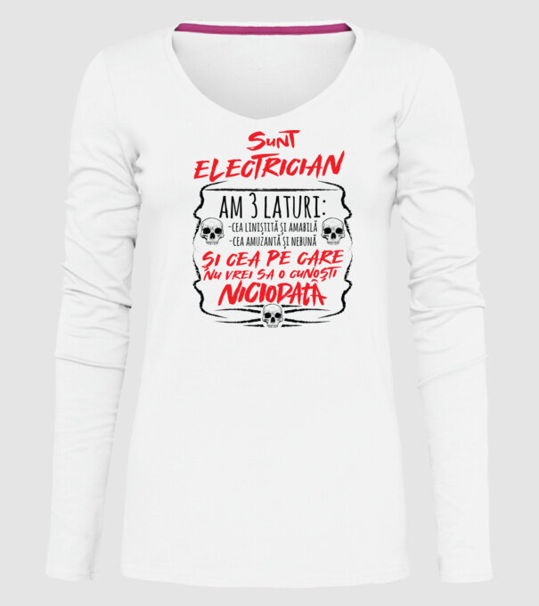 sunt electrician am 3 laturi model alb pe tricou