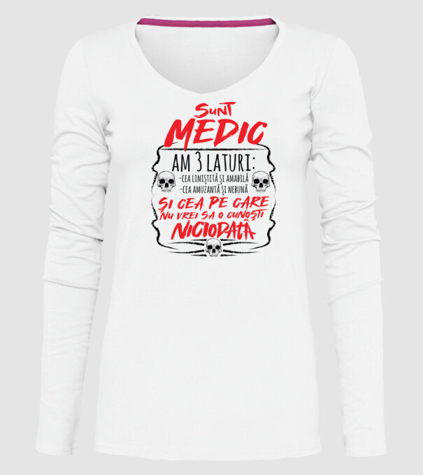 sunt medic am 3 laturi model alb pe tricou