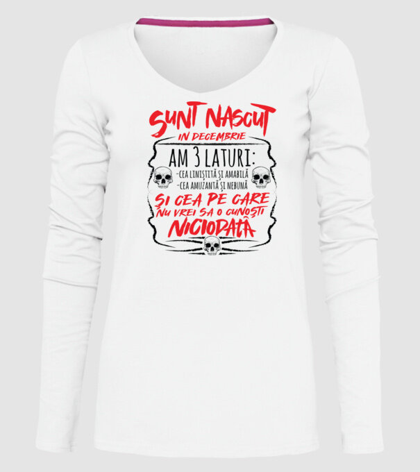 Sunt născut în decembrie am 3 laturi model alb pe tricou