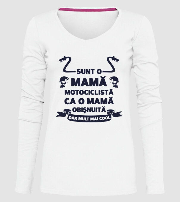 sunt o mamă motociclistă, ca o mamă obișnuită, dar mult mai cool model alb pe tricou