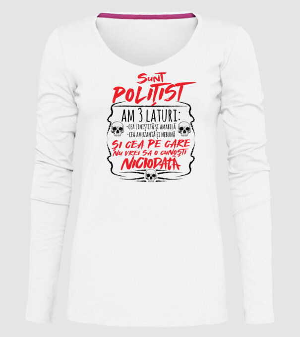 sunt polițist am 3 laturi model alb pe tricou