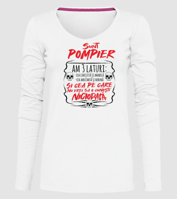sunt pompier am 3 laturi model alb pe tricou