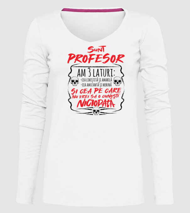 sunt profesor, am 3 laturi model alb pe tricou