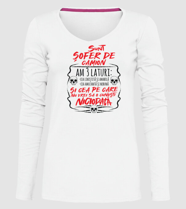 sunt șofer de camion am 3 laturi model alb pe tricou