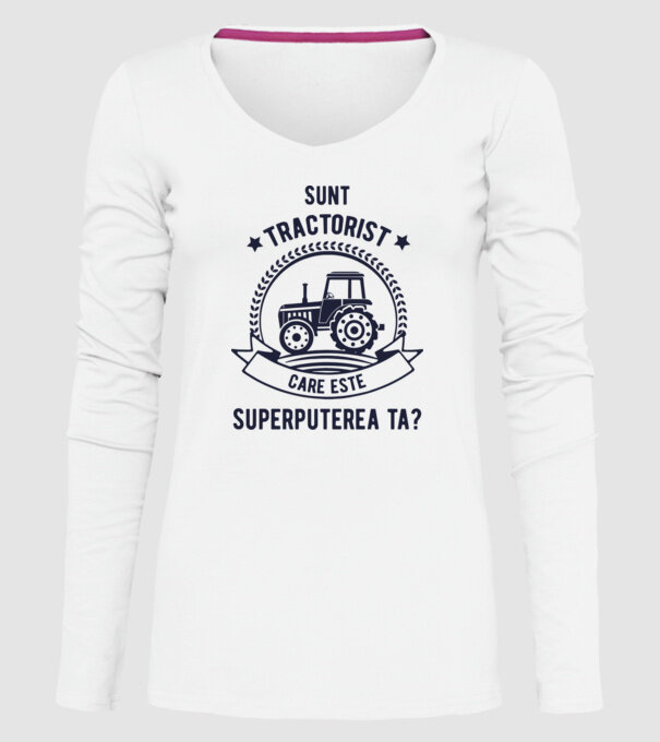 Sunt tractorist, care este superputerea ta? model alb pe tricou