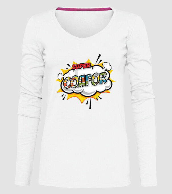 Super Coafor model alb pe tricou