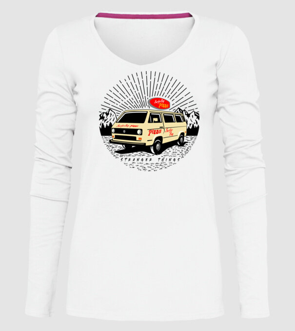 surfer boy pizza bus stranger things model alb pe tricou