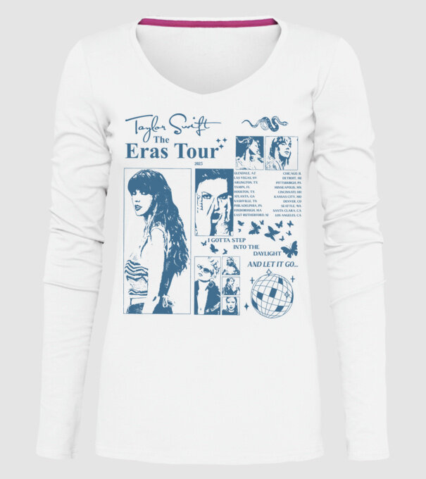 Taylor Swift ERAS print blue model alb pe tricou