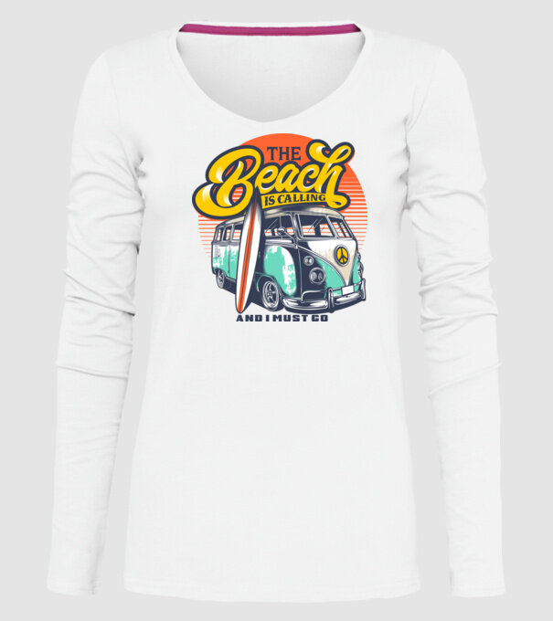 The Beach is Calling model alb pe tricou