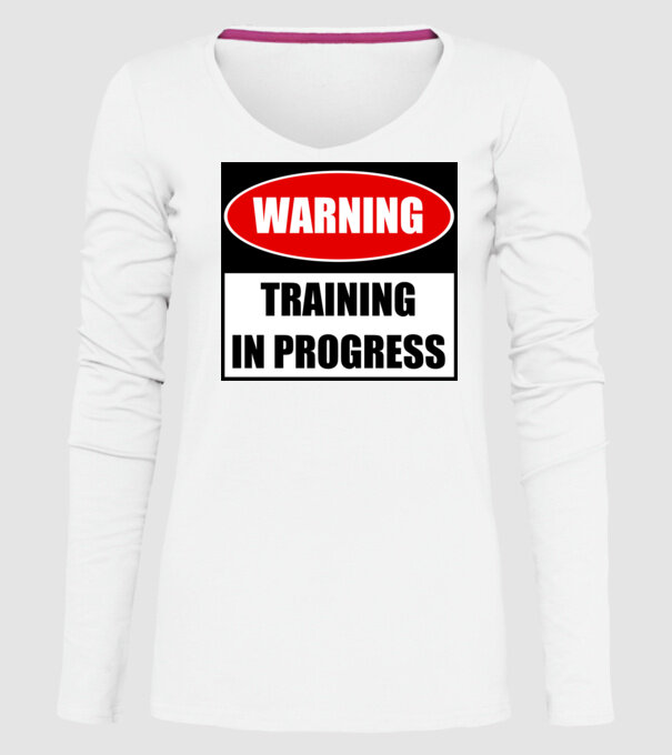 Warning Training In Progress model alb pe tricou