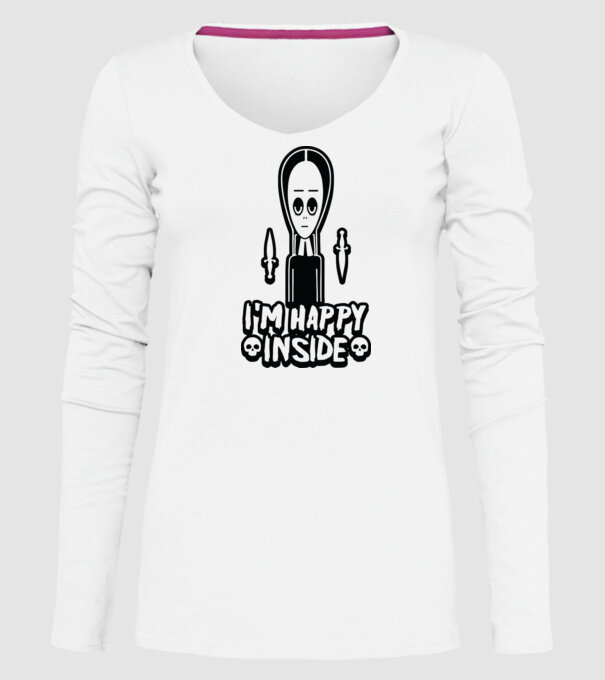 WEDNESDAY Happy inside model alb pe tricou