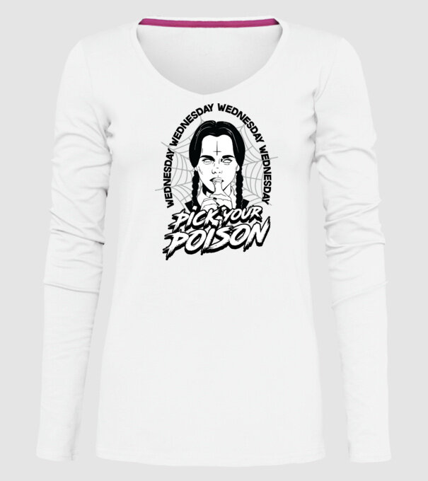 WEDNESDAY Pick your poison model alb pe tricou