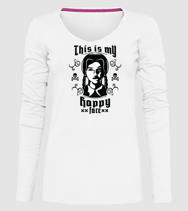 WEDNESDAY This is my happy face model alb pe tricou
