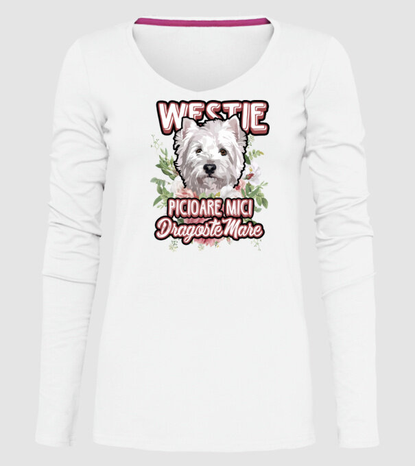 Westie picioare mici dragoste mare model alb pe tricou