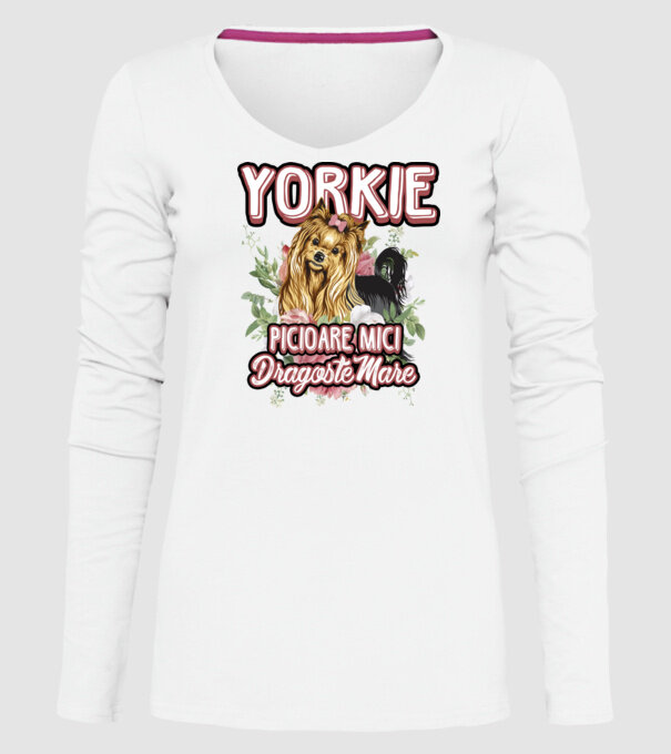 Yorkie - picioare mici dragoste mare model alb pe tricou