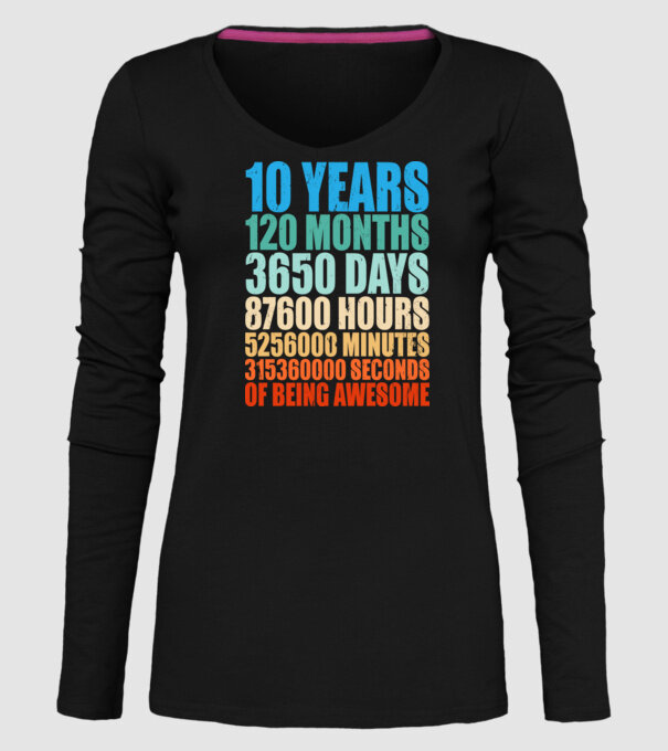 10 years of being awesome model negru pe tricou