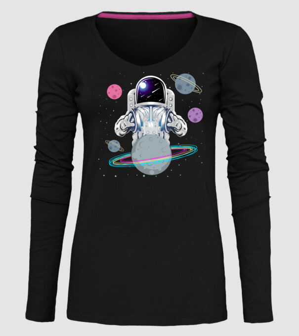 Astronaut planets model negru pe tricou