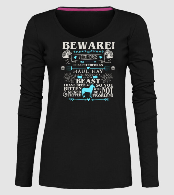 Beware i ride horses model negru pe tricou